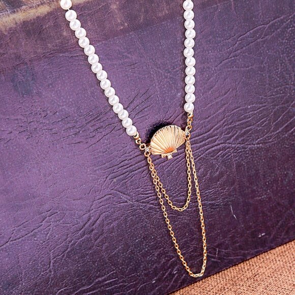 PEARL SHELL GOLD NECKLACE - Picture 9 of 9